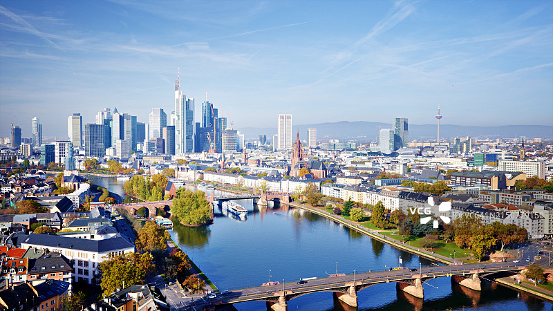 法兰克福商业区航拍城市景观图片素材