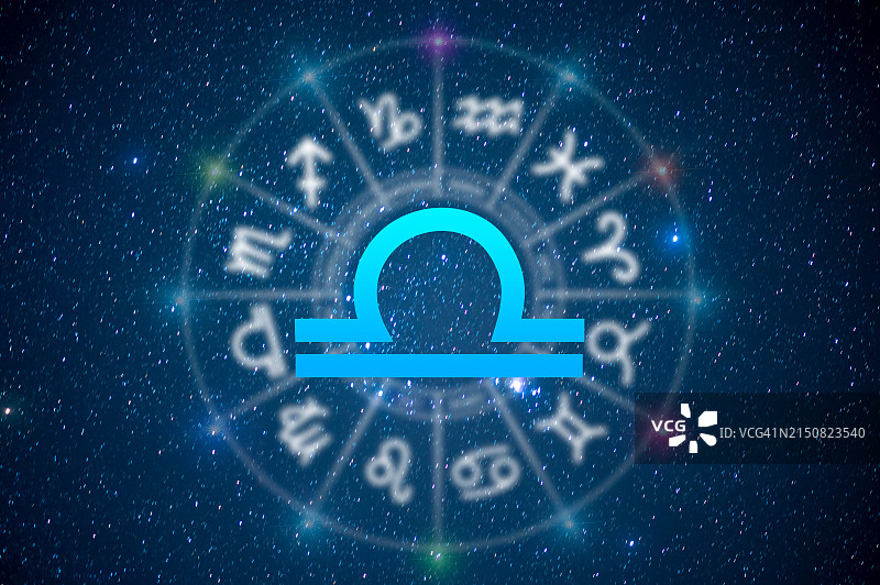 宇宙星空背景下的天秤座占星和星座预测图片素材
