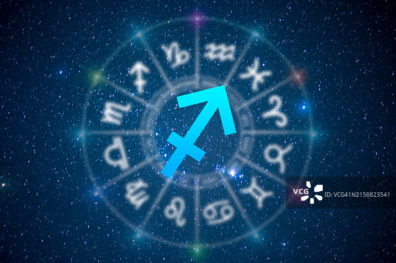 射手座占星和星座预测：宇宙背景中的白羊座符号图片素材