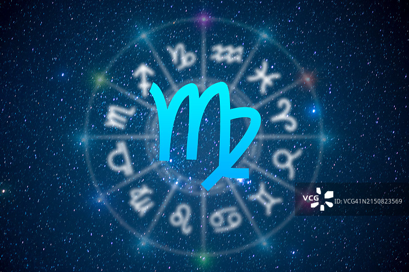 宇宙星空背景中的处女座占星和星座运势白羊座符号图片素材