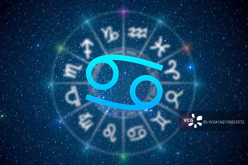 癌症占星和星座预测，宇宙背景中星星上的白羊座符号图片素材