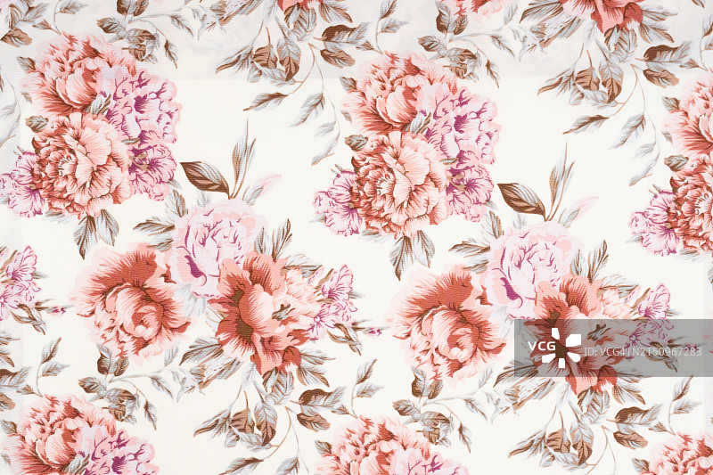 带有花卉图案的亚麻餐巾纺织背景，顶部视图图片素材