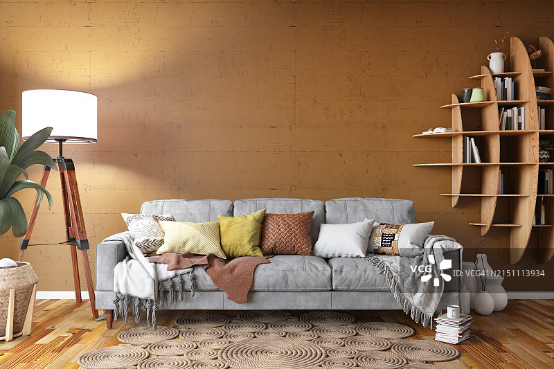 带沙发的米色墙面客厅内饰图片素材