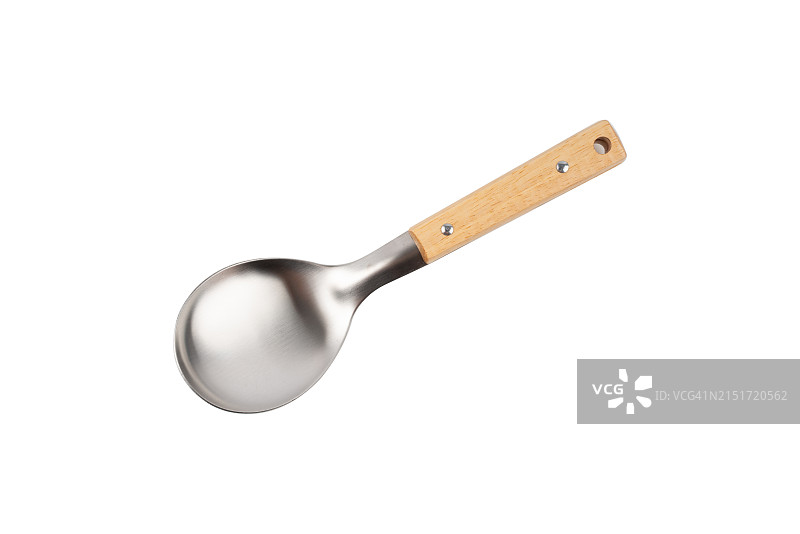 白色背景下的木柄勺子图片素材