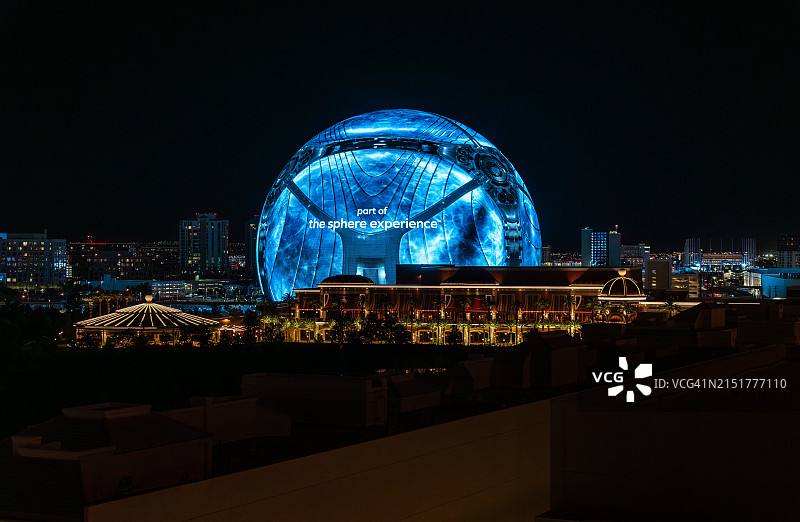 拉斯维加斯夜景MSG Sphere球体图片素材