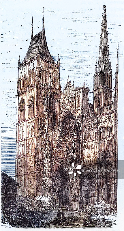 法国诺曼底鲁昂的天主教教堂鲁昂主教座堂古老雕刻插图图片素材