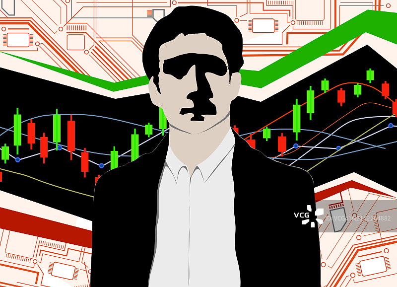 具有投资图表和电子电路背景的商人图片素材