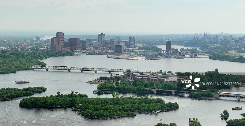 维多利亚岛、渥太华河、加蒂诺和渥太华市中心航拍照片图片素材