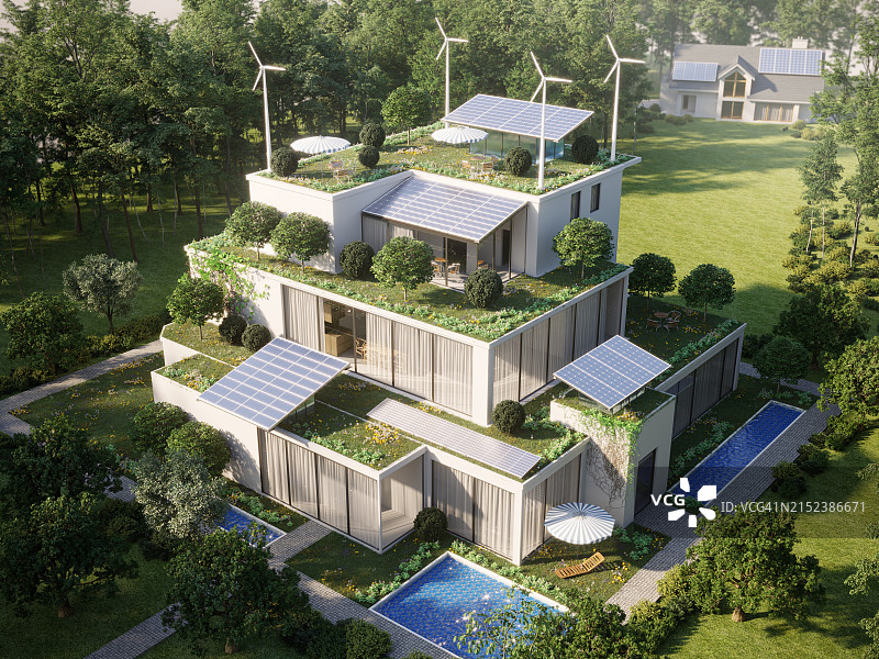 森林中的绿色建筑图片素材