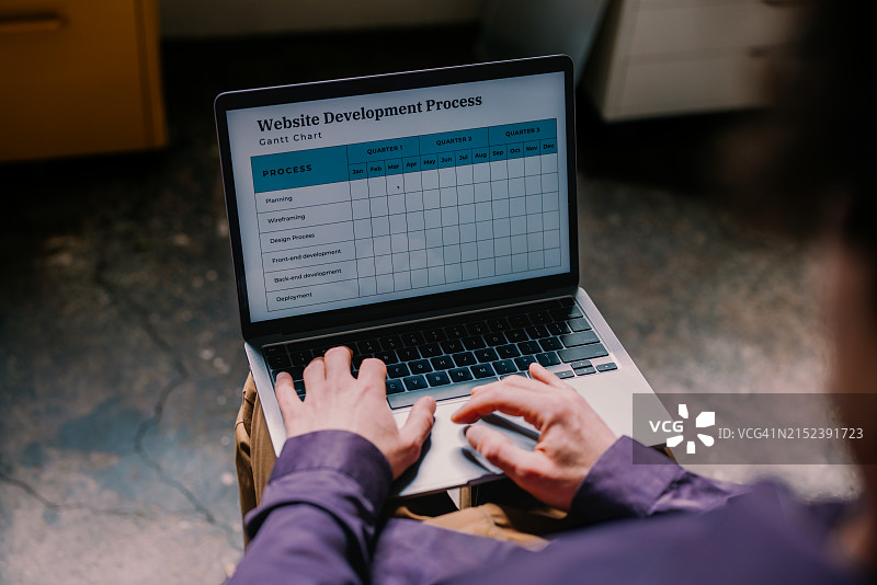 在笔记本电脑上规划Web开发的男人图片素材