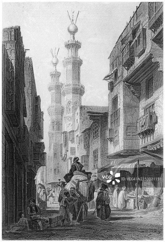 埃及开罗风光古老雕刻插图图片素材