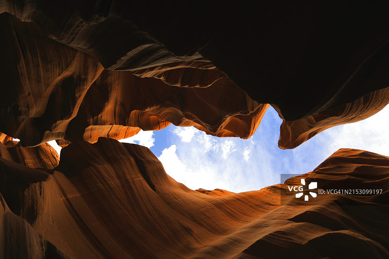 美国亚利桑那州佩吉市岩层仰视角度景观图片素材