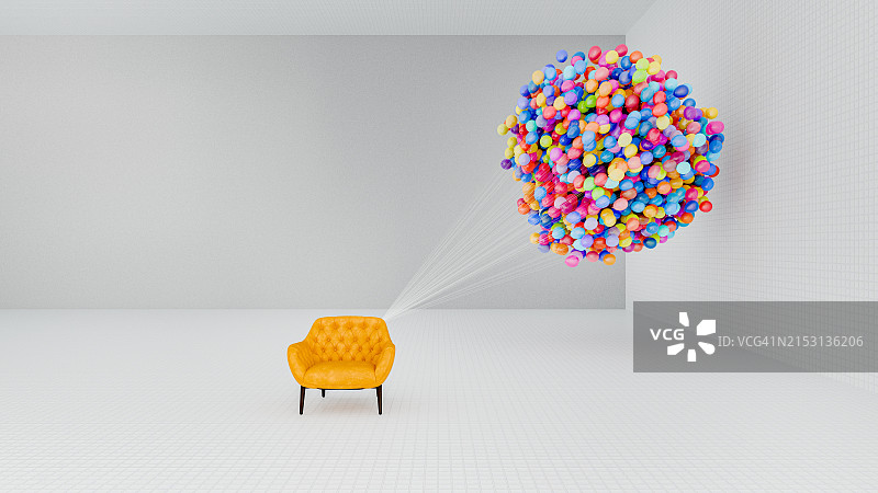 系着一束气球的扶手椅图片素材