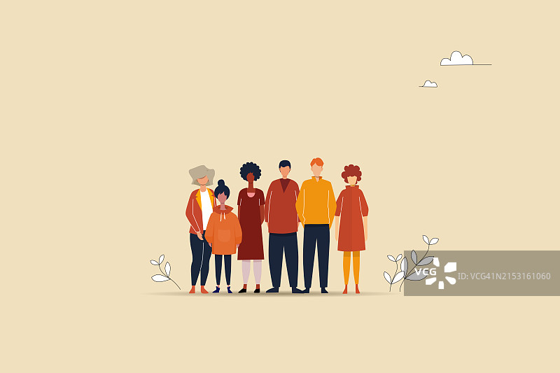 多样性概念插图：不同种族的人们在清晰的背景下站在一起图片素材