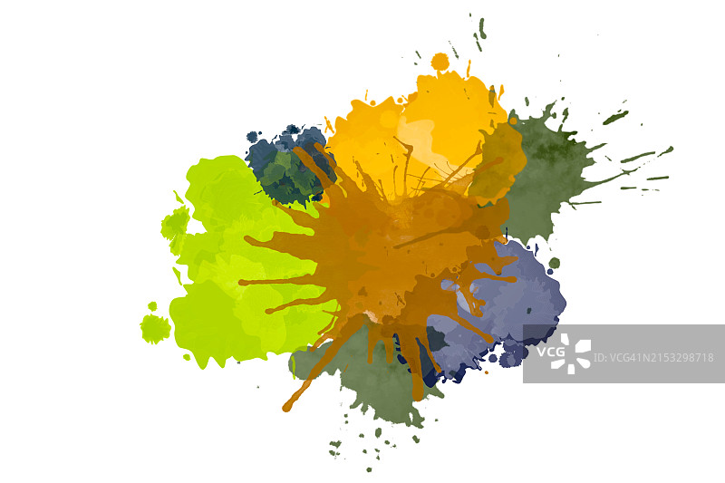 秋季：白色背景上的彩色抽象水彩飞溅图片素材