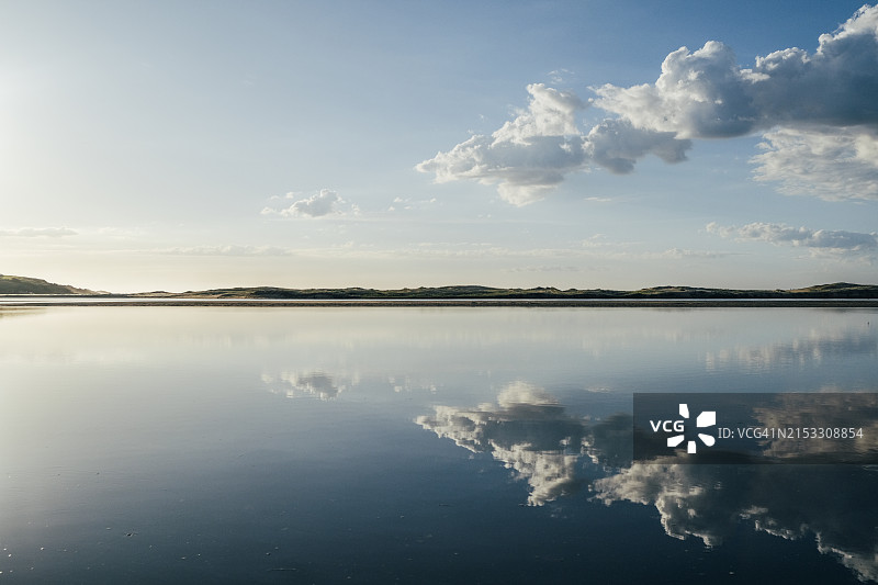 盐滩/湖面上美丽的蓝天白云倒影图片素材