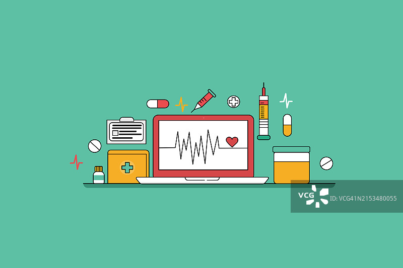 医疗保健概念：笔记本电脑上的病人健康图表图片素材