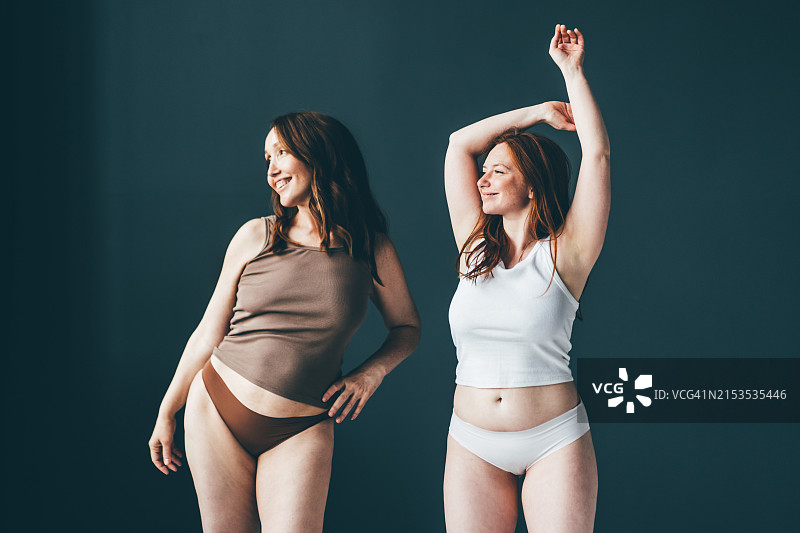 两名穿着内衣、身材不同的女性图片素材