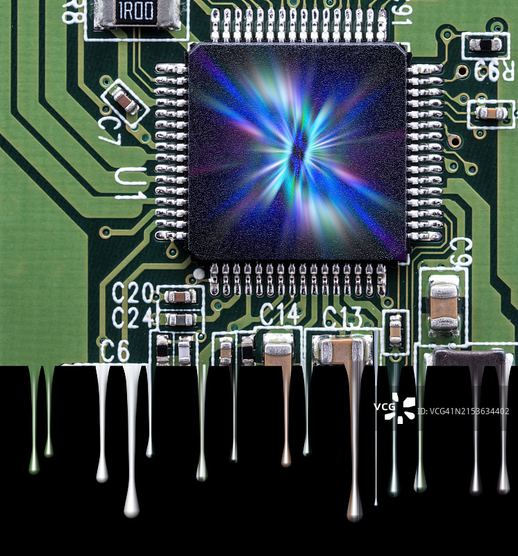 人工智能溶解印刷电路板上的电子芯片图片素材