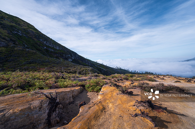 清晨的卡瓦伊真火山风光图片素材