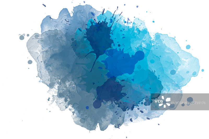 白色背景上的彩色银蓝色抽象水彩飞溅图片素材