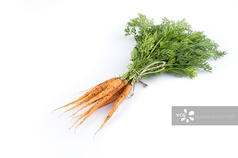 白色背景上的一堆新鲜胡萝卜图片素材