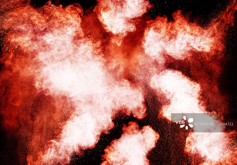 多次移动的爆炸，伴有火焰和烟雾全画幅图片素材