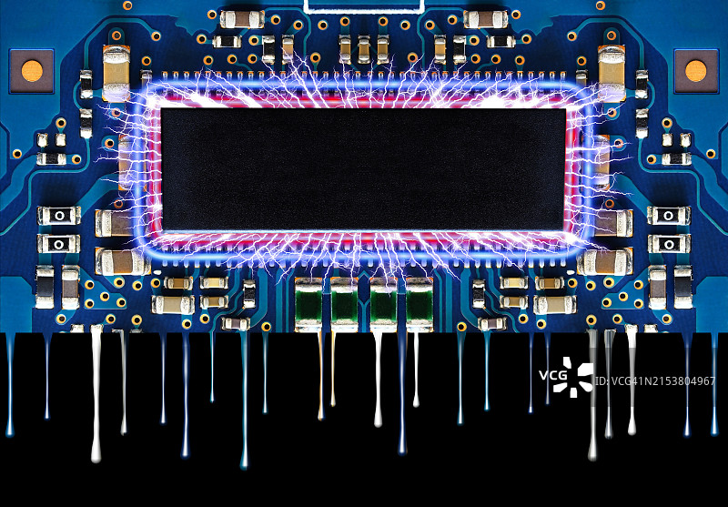 印刷电路板的电子芯片组件，因人工智能的高能耗而熔化图片素材