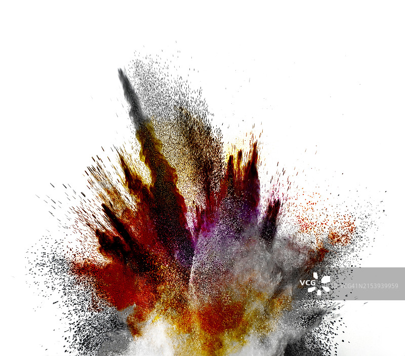 白色背景上向上运动的烟雾和尘埃爆炸图片素材