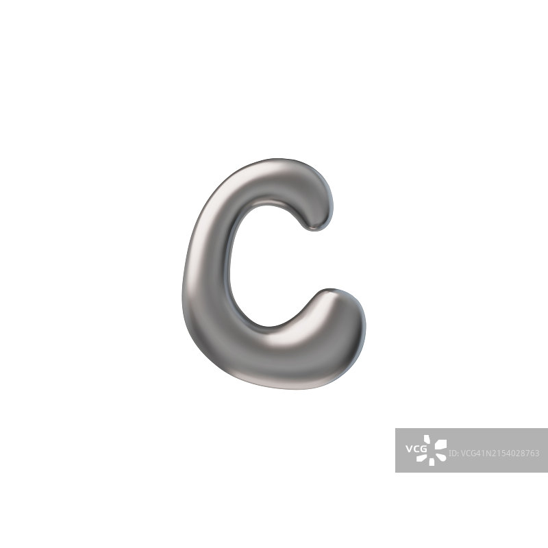闪亮的3D字母“C”，由液态铬金属制成，位于隔离背景上图片素材