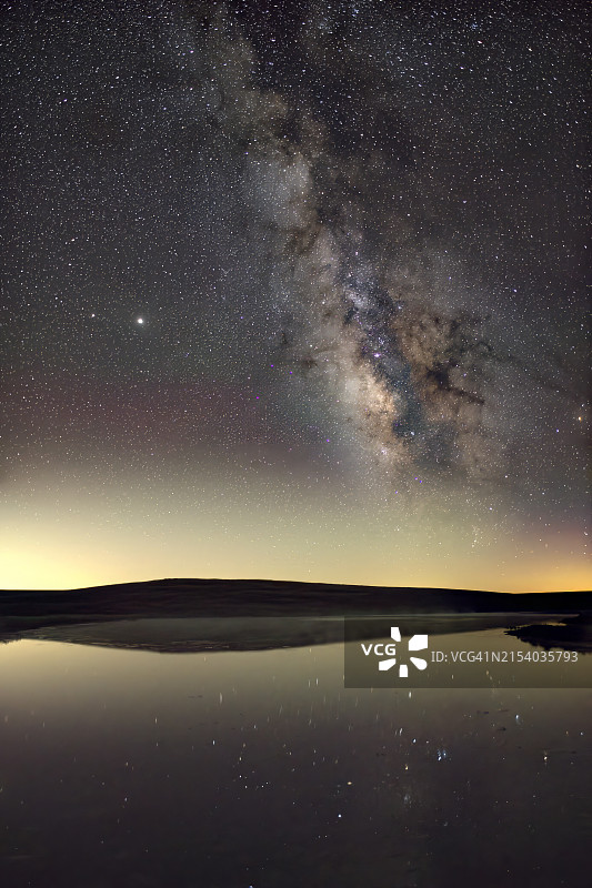 美国俄克拉荷马州波 huska 夜空下的湖景图片素材