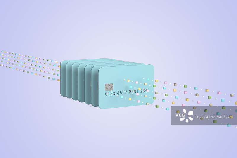 彩色珠子穿过信用卡，数字生成图像图片素材