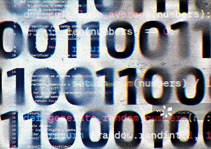 涂鸦风格二进制语言与重叠代码片段，带故障效果图片素材