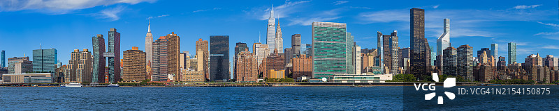 纽约市天际线：联合国大楼、克莱斯勒大厦、帝国大厦与曼哈顿东区摩天大楼图片素材