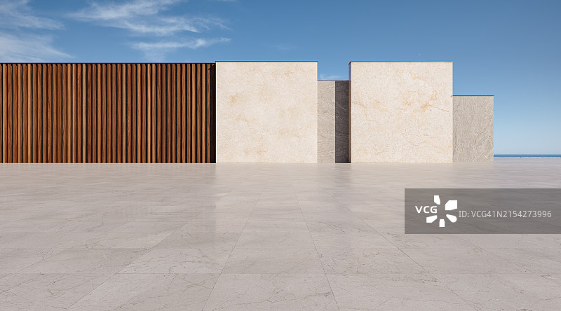 大理石和木质镶板墙前的空地图片素材