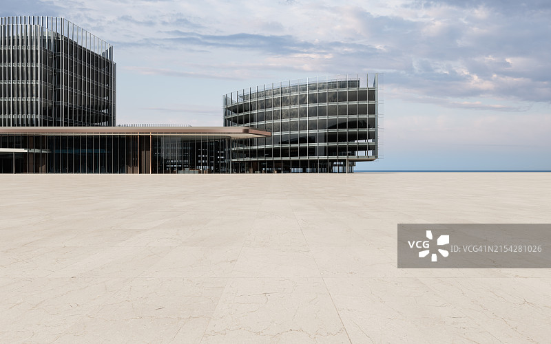 海平面现代办公楼前的空方形图片素材