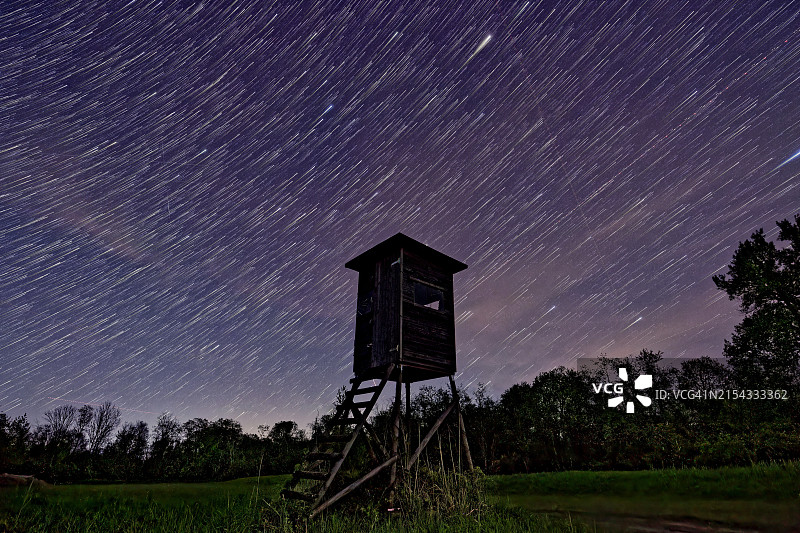 夜晚星空映衬下的星场风景图片素材