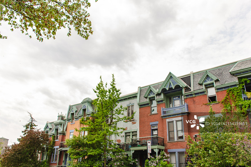 蒙特利尔春天里绿树环绕的住宅图片素材