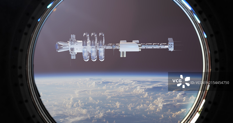 透过火箭舷窗看到的空间站图片素材