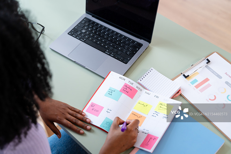 女商人用计划表安排每周日程图片素材