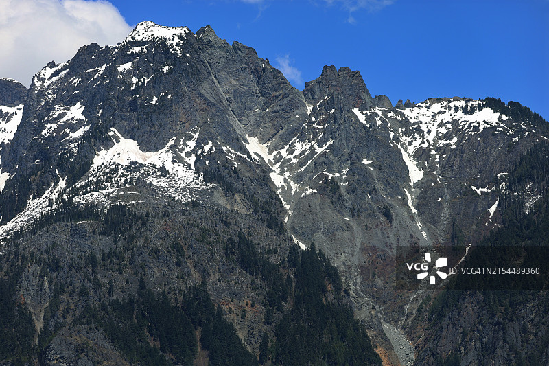 白雪皑皑的群山映衬着天空的美景图片素材