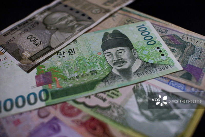 韩国及其他国家货币图片素材