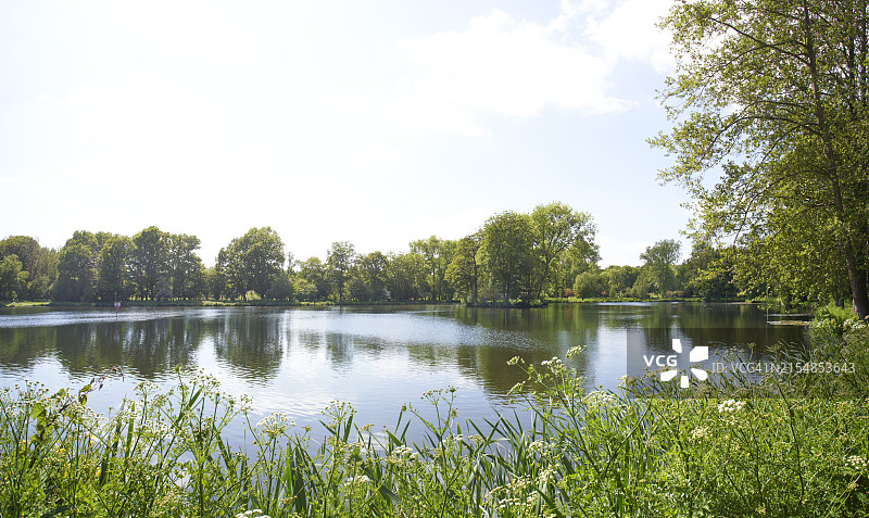 拥有湖泊和蓝天的英国乡村风光图片素材
