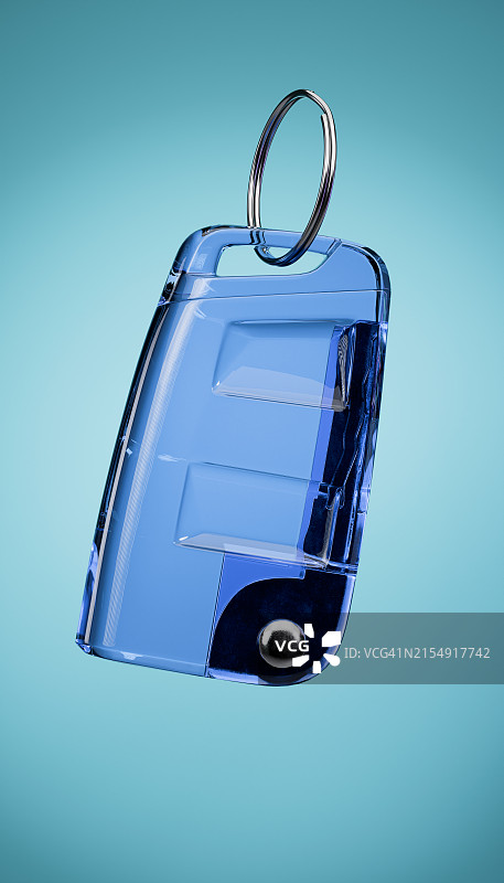 蓝色背景上的三维渲染蓝色钥匙圈正面图图片素材