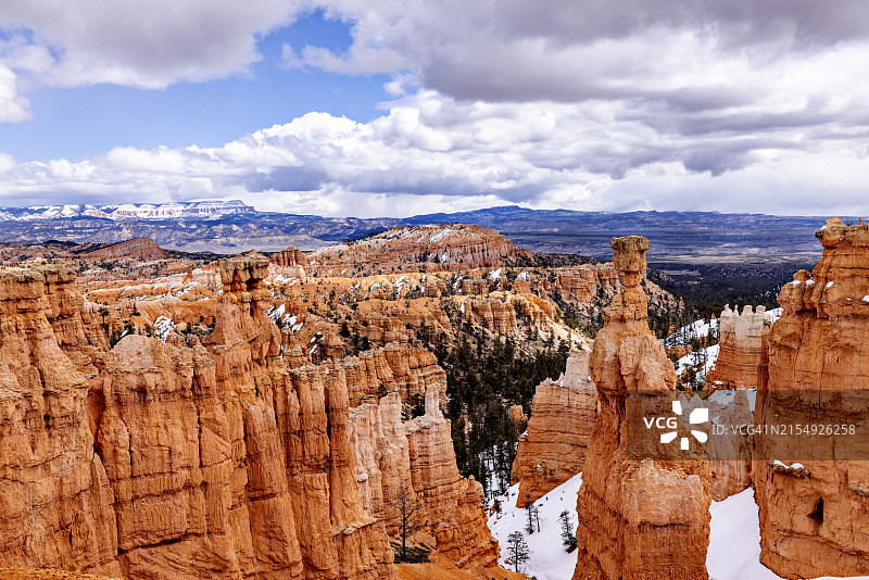 布莱斯峡谷国家公园的阴天和雪景图片素材