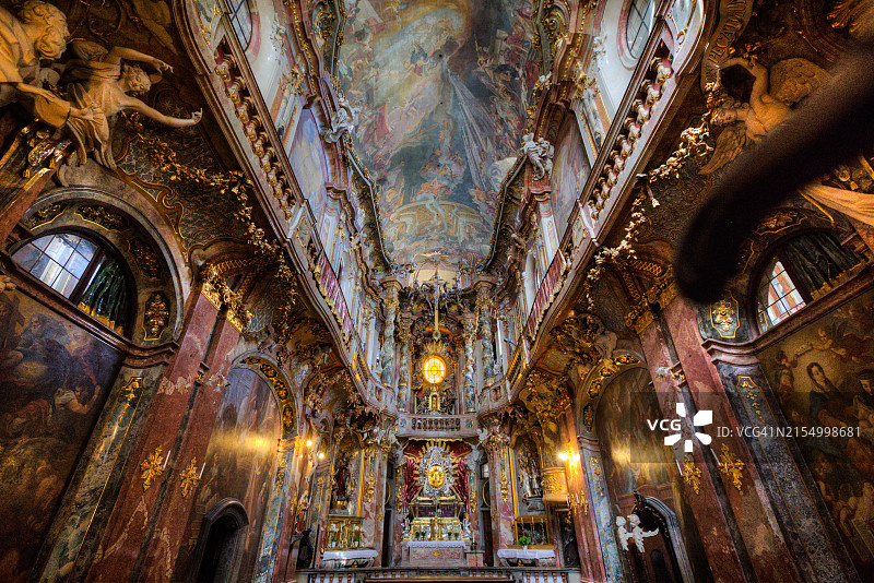 阿萨姆兄弟设计的阿萨姆教堂内部（1733年），德国巴伐利亚慕尼黑图片素材