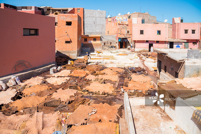 马拉喀什皮革厂，摩洛哥，北非图片素材