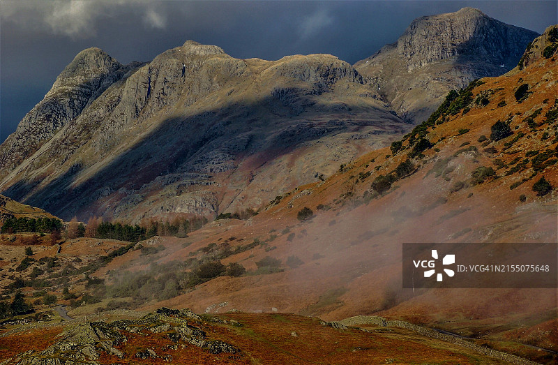从小兰代尔山谷眺望兰代尔派克峰，英国坎布里亚湖区国家公园，联合国教科文组织世界遗产图片素材