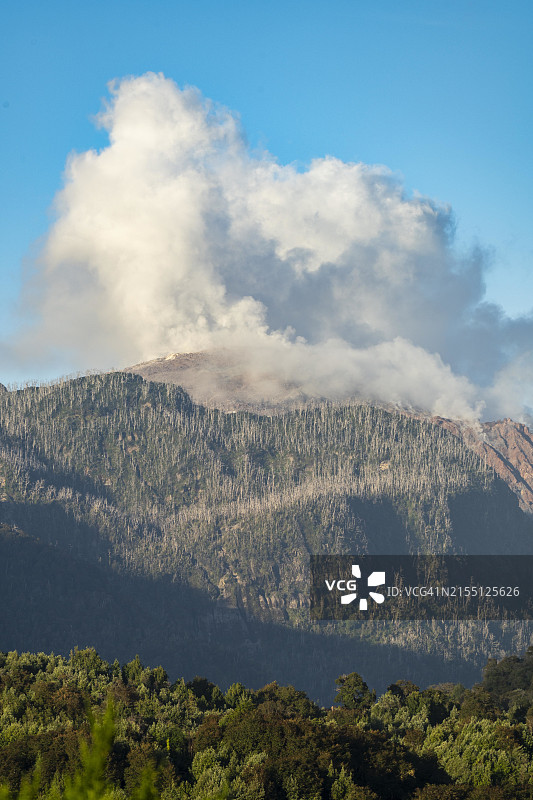 智利柴滕火山，活火山上的烟云图片素材