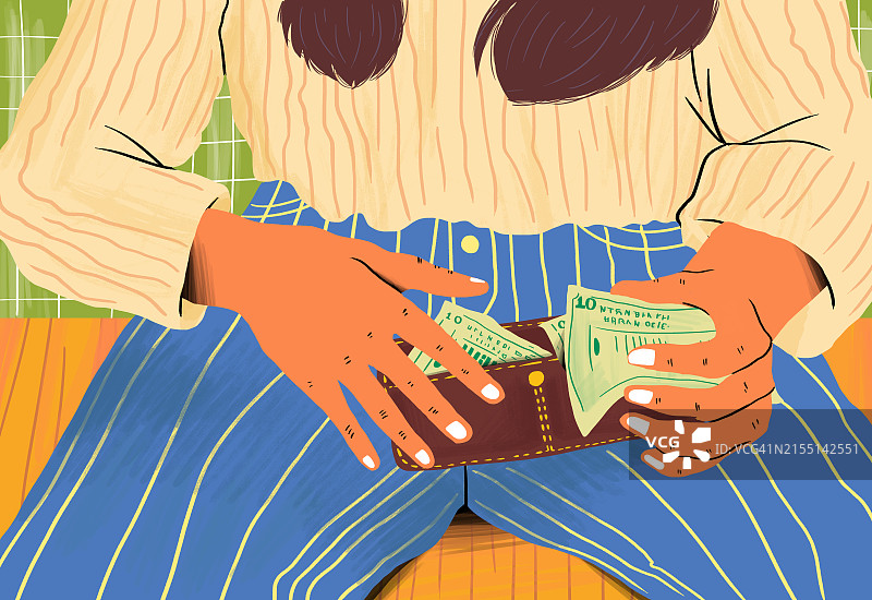 女人手持纸币钱包图片素材